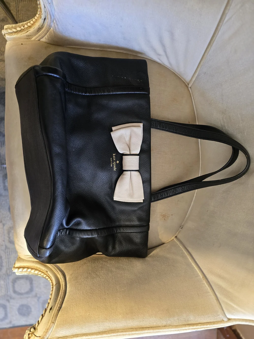 Kate Spade Murray Street Shoshanna Bow Black Pebbled Leather Large Tote Bag